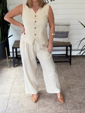 Tailored Cream Vest & Wide-Leg Pants Set